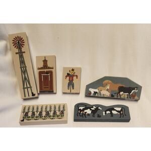 Cat’s Meow Village Farm Accessories Lot Windmill Cows Garden Animals Set of 6